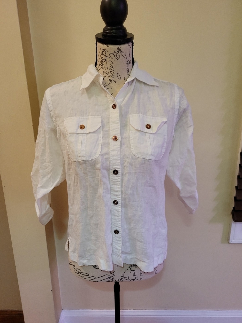 Lauren Ralph Lauren White Linen Button-Down Shirt with Pockets Size SP